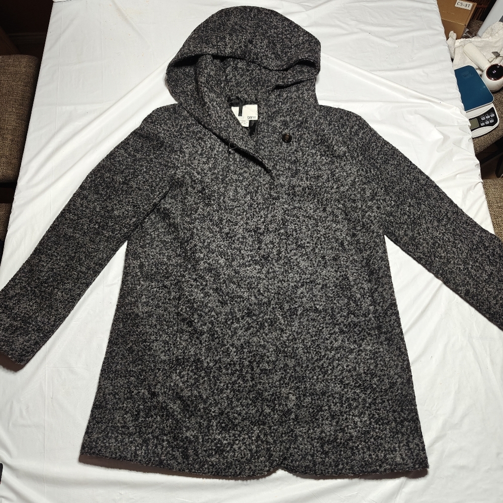 BAR III Gray Marl Brand New Ladies Coat with Hood Size Large Jacket Gray Black